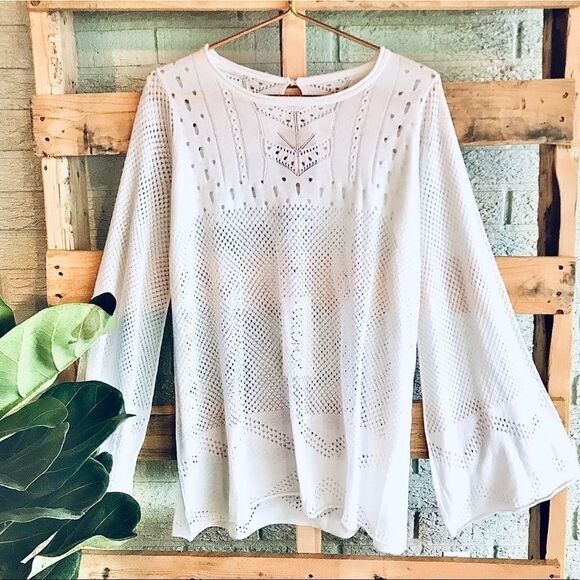 Wildfox Boho Crochet Tunic Bell Sleeve Sweater - Picture 2 of 6